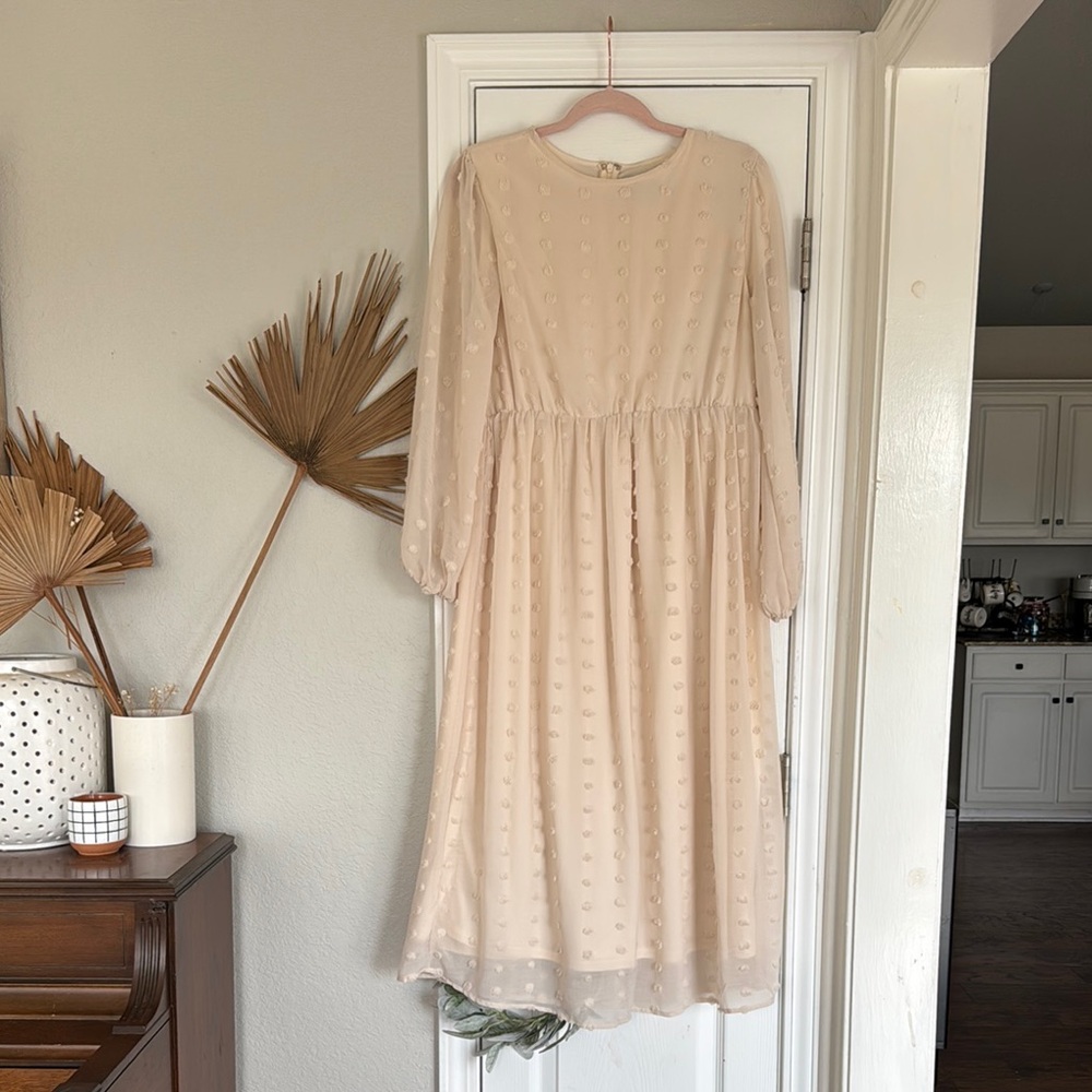Polagram Cream Swiss Dot Dress